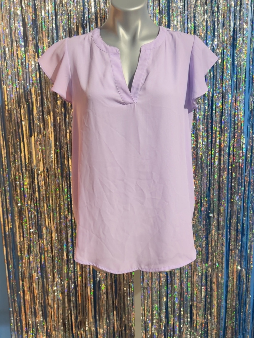 Adrianna Papell Lavender Flutter-Sleeve V-Neck Blouse